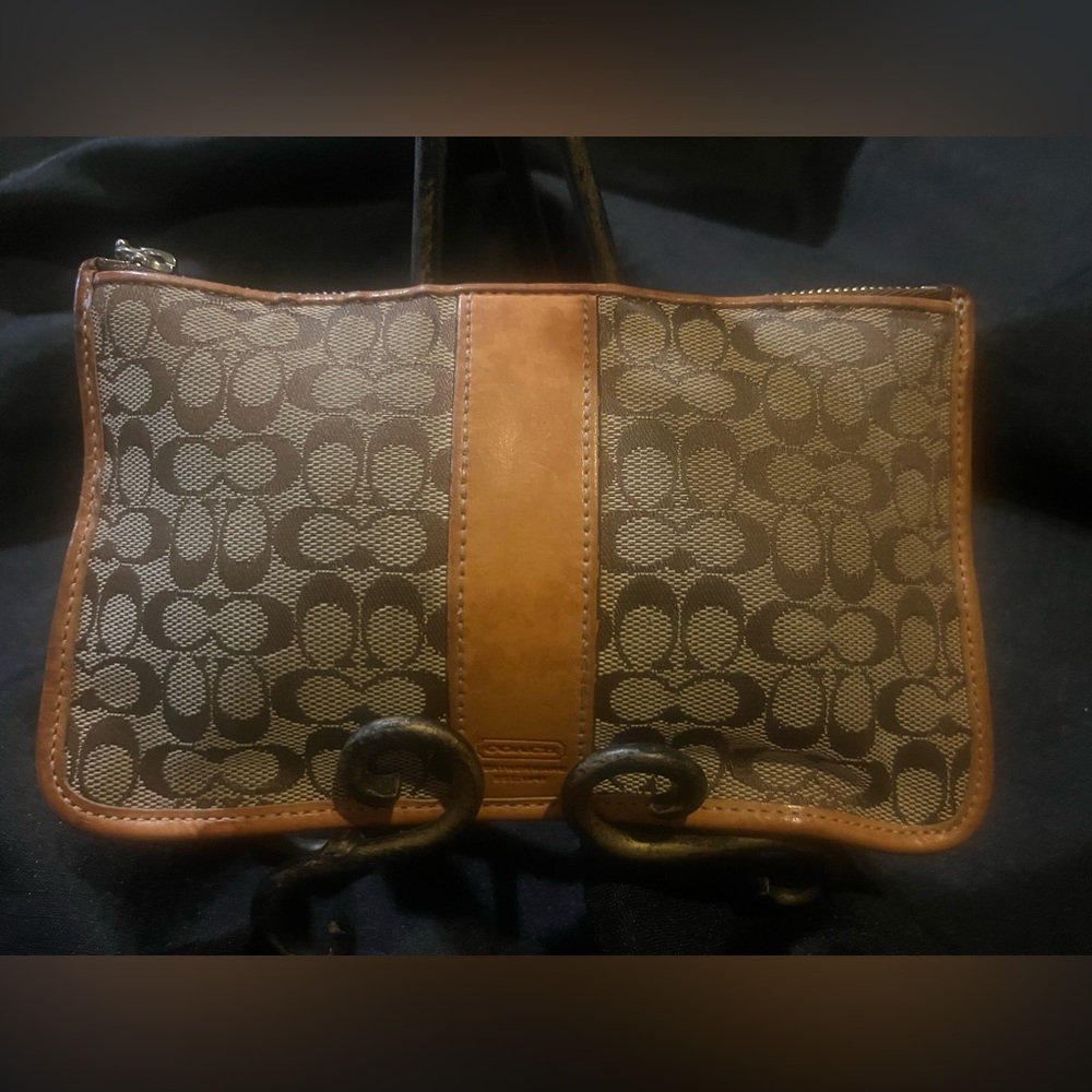 Coach Brown and Tan Mini Bag with Monogram Pattern